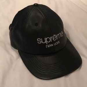 SUPREME black 6 panel leather baseball cap hat